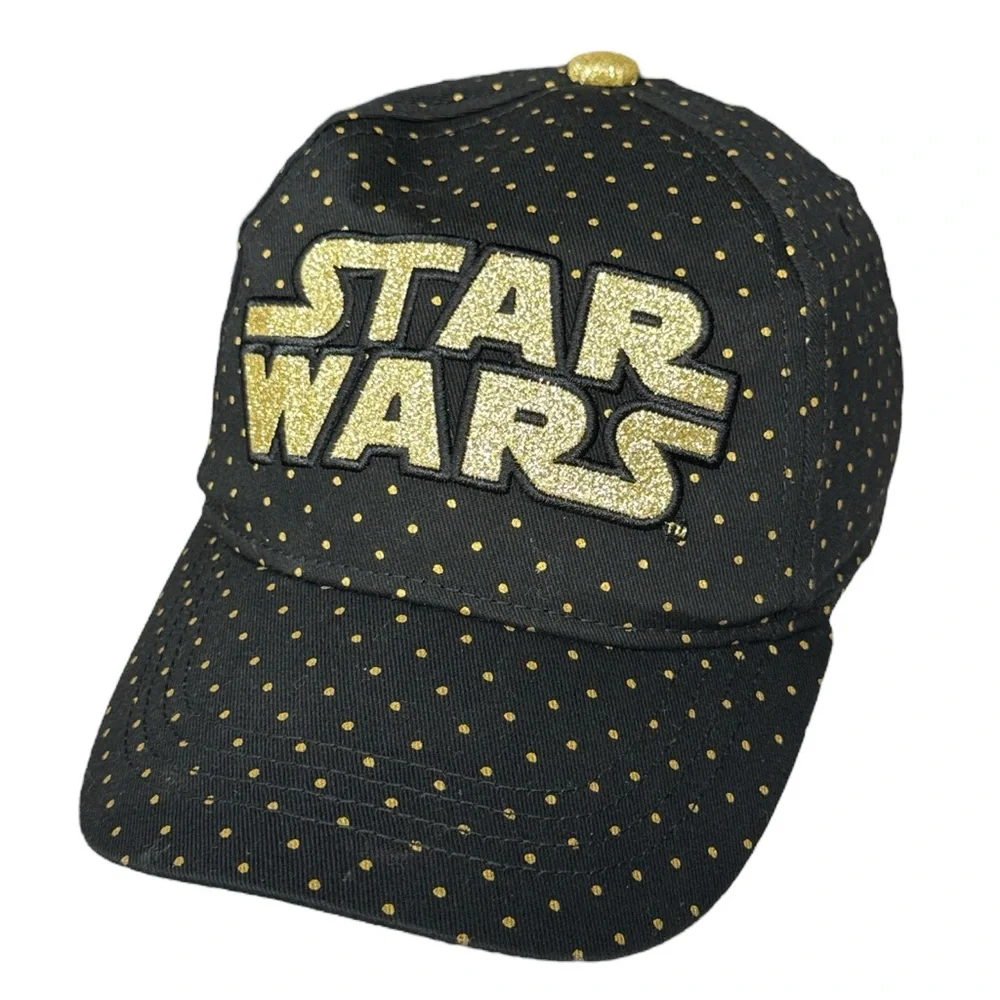 Star Wars Black & Gold Polka Dot Glitter Logo Youth Adjustable Strapback Hat Cap